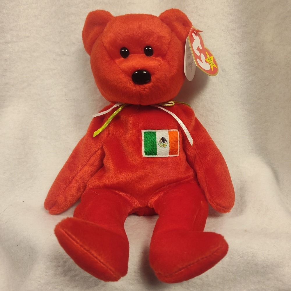 Ty Beanie Baby Osito the Bear Red Mexico Flag 1999 Vintage Plush Toy